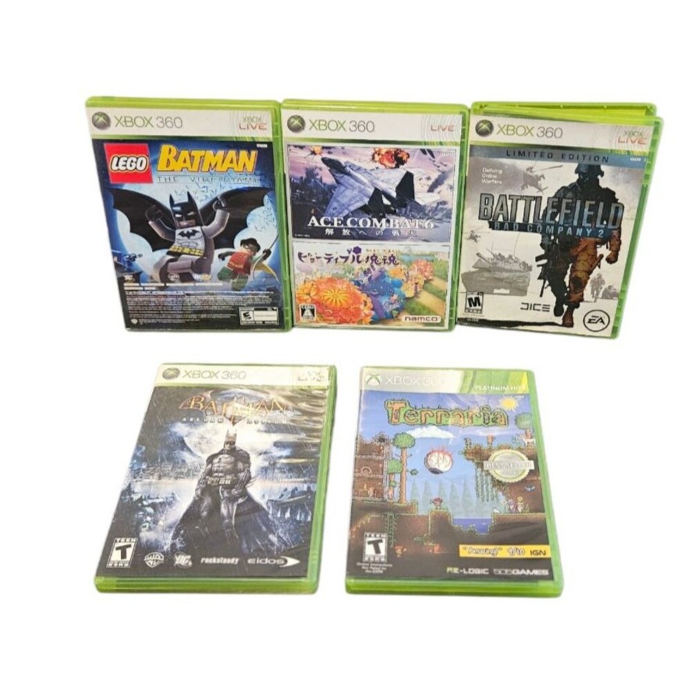 Xbox 360 Video Game Lot Bundle. Arkham Asylum, Lego, Adventure.